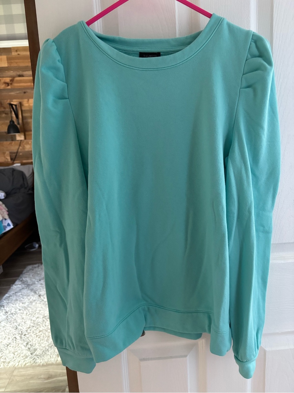 Talbots Aqua Puff Sleeve Sweatshirt